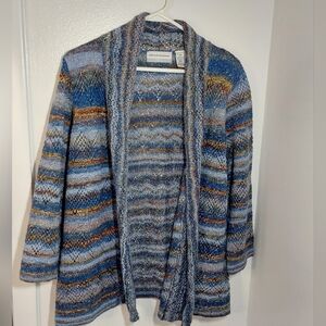 Alfred Dunner Women's Open Front Blue Striped Cardigan Petite M